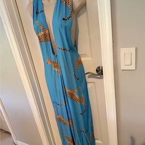 Closet blue and tan cheetah print maxi dress